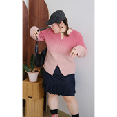 韩系渐变粉甜美针织衫 09晚八点 显瘦小v领毛衣上衣