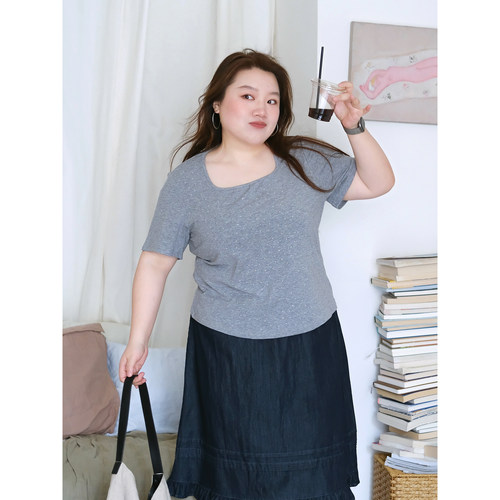 zooobaby05/10韩系简约U领正肩短袖t恤女显瘦遮肚百搭上衣