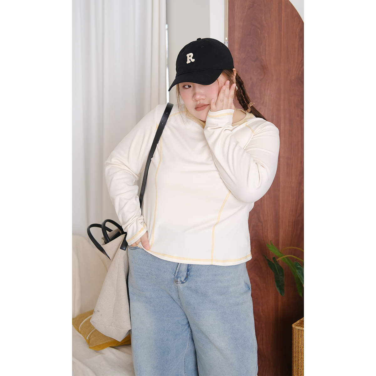 10/09晚八点 韩系明线设计长袖打底衣显瘦T恤时尚通勤内搭上衣