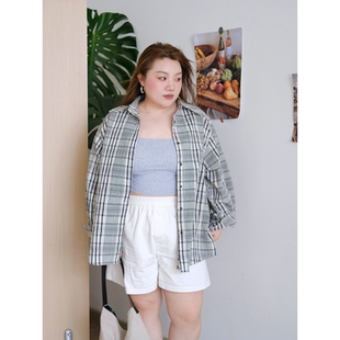 zooobaby07 女宽松休闲百搭上衣 28韩系简约格子长袖 衬衫