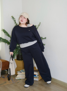 zooobaby03/18早春韩系简约撞色显瘦V领卫衣运动套装