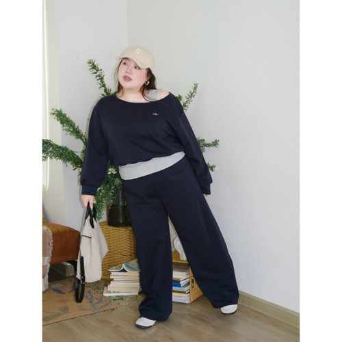 zooobaby03/18早春韩系简约撞色显瘦V领卫衣运动套装