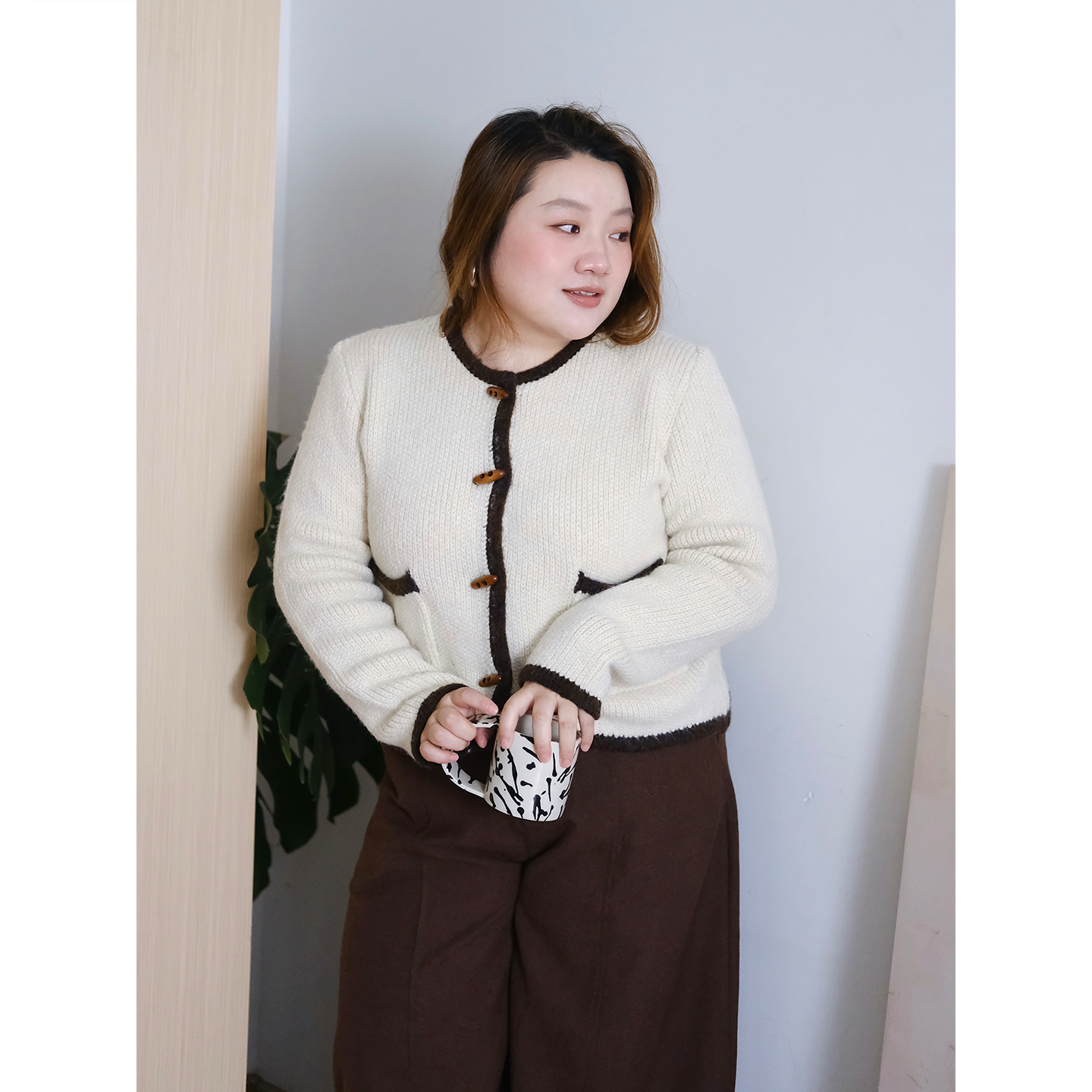 zooobaby11/09韩系小香风撞色简约撞色牛角扣休闲外套女显瘦上衣