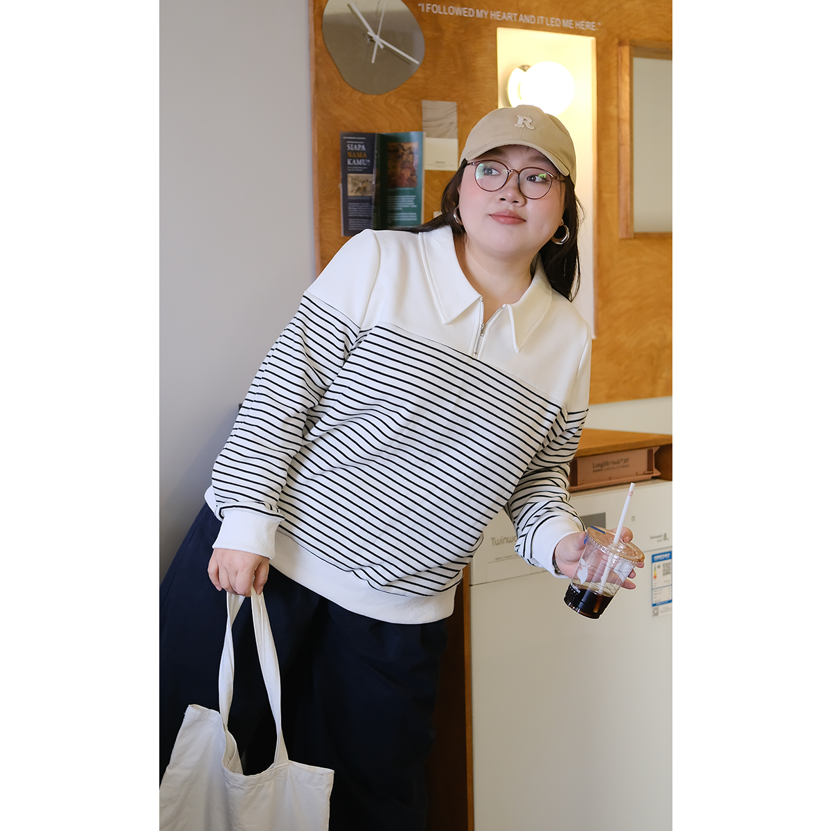 ZOOOBABY03/03晚八点 早春韩系条纹polo领卫衣女宽松休闲上衣