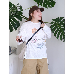 08韩系纯色圆领卡通印花长袖 zooobaby07 T恤宽松显瘦百搭上衣