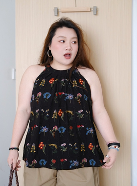 zooobaby05/28韩系重工植物刺绣挂脖衬衫女度假风显瘦背心无袖