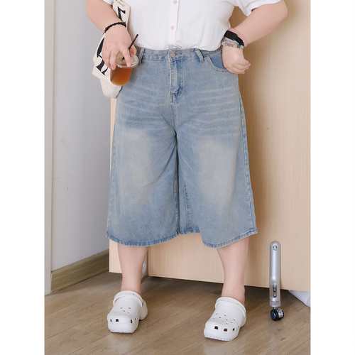 zooobaby05/16韩系复古高腰直筒牛仔七分短裤阔腿裤子