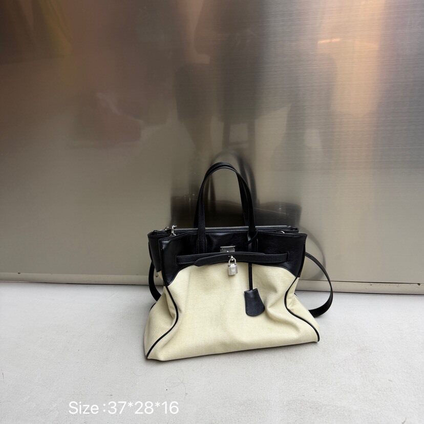 包包女2026新款网红撞色复古牛皮大容量托特包帆布锁扣单肩斜挎包