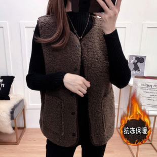 秋冬羊羔毛马甲外套女2026新款韩版短款皮毛一体百搭外穿坎肩马夹