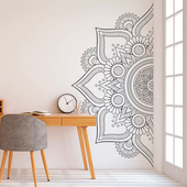 曼陀罗半花瑜伽馆装 饰墙贴纸yoga半圆墙面壁画健身养生馆布置玻璃