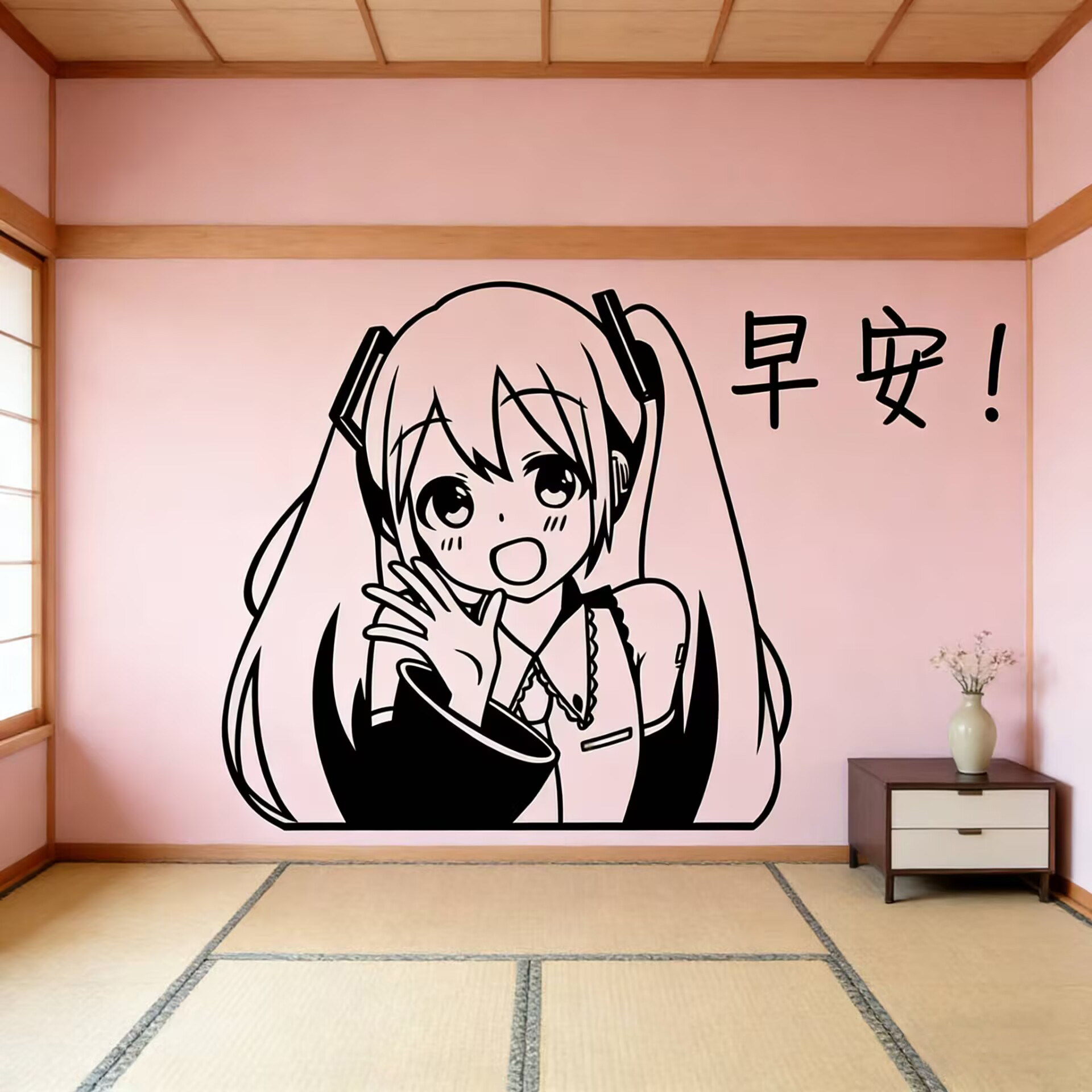 初音未来墙贴MIKU动漫机箱贴纸电脑主机痛贴二次元墙车贴防水