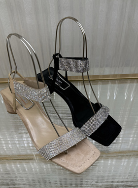 皇冠老店正品 法国乐芙/LE FAOU 水钻粗跟凉鞋 L202025