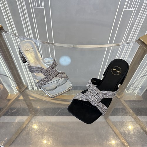 皇冠老店正品 SKP高奢品牌断码麻花钻带粗跟凉拖 T17836