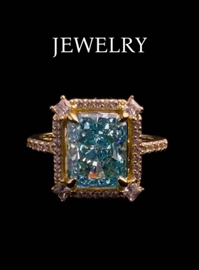 皇冠老店正品 金色+高级蓝冰锆戒指 CIM250016-1