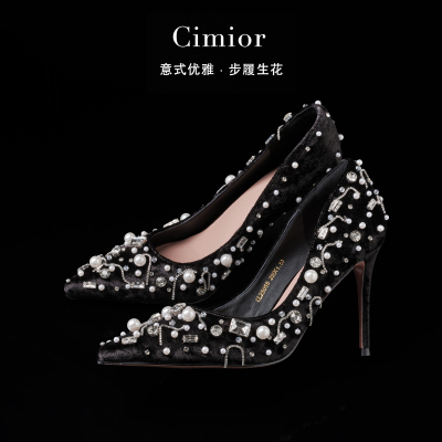 Cimior意大利设计师女鞋25秋优雅珍珠细高跟单鞋吊牌3280 CL25058