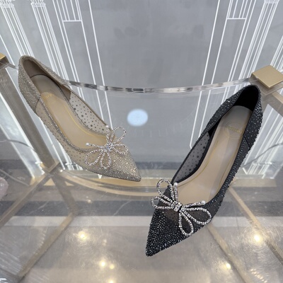 皇冠老店正品 SKP高奢品牌断码 时尚网蝴蝶烫钻细高跟单鞋 T37672