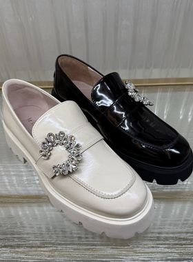 皇冠老店正品 莱尔斯丹  钻扣牛皮厚底乐福鞋女鞋 3T48502