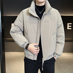 羽绒服男款2025秋冬季新款立领飞行员夹克男保暖加厚白鸭绒外套潮