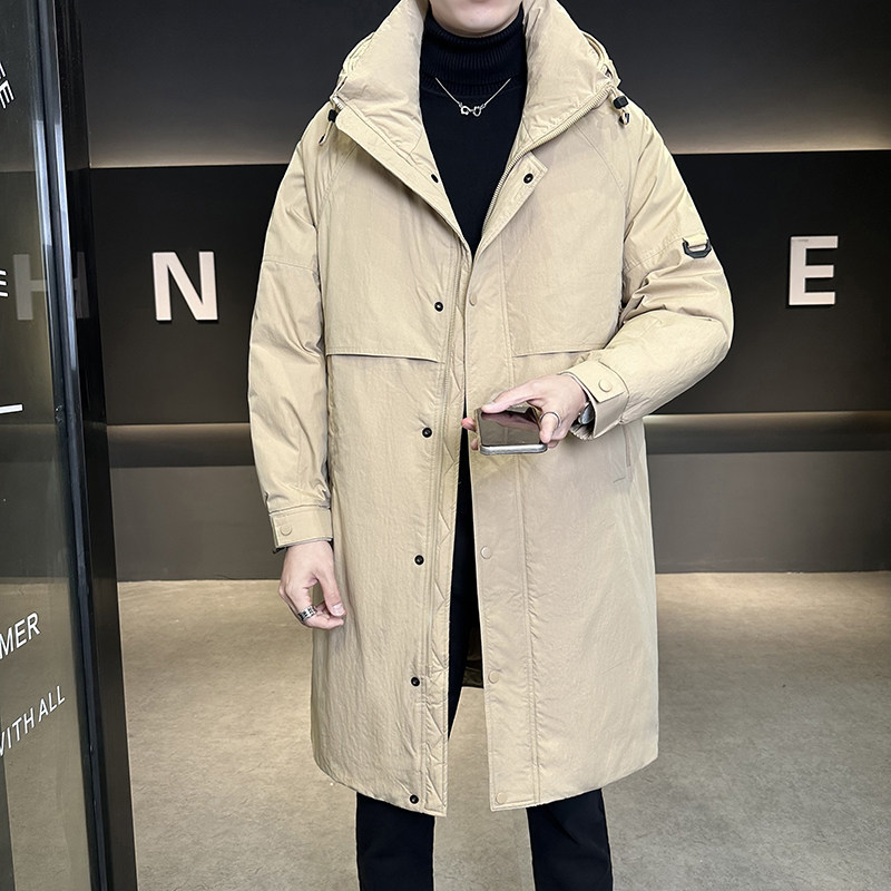 2025新款90白鸭绒羽绒服男士中长款冬季高端过膝连帽加厚风衣外套