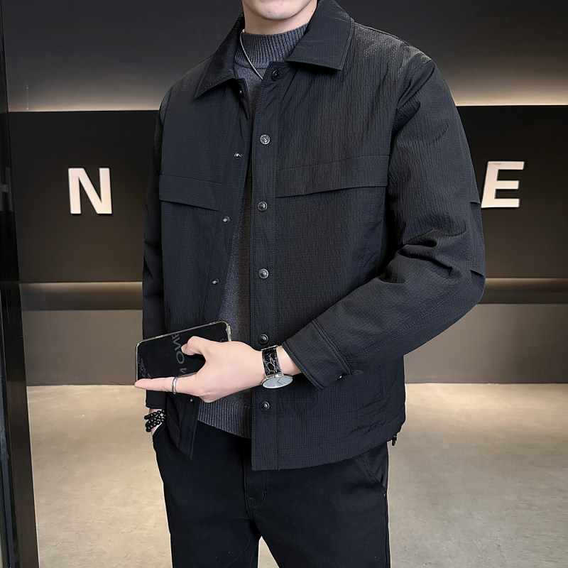 衬衫式90绒羽绒服男冬季2025新款潮牌痞帅短款翻领羽绒外套男潮牌