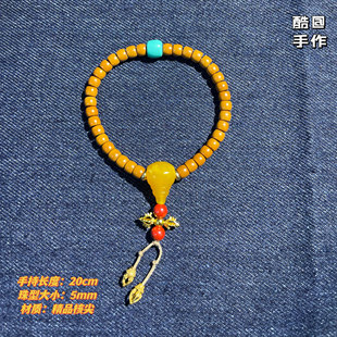 橄榄核手串女文玩蜜蜡绿松直切原籽单圈朱砂核尖手链手持念珠