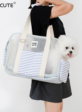 夏季宠物外出包狗包外出便携蓝白条纹猫包单肩手提式宠物外出行包