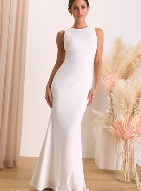 外贸单LU白色晚礼服裙女新款高端轻奢小众气质名媛高级感鱼尾长裙