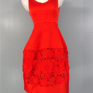 外贸单FN家高货显身材款大摆伞形连衣裙紧身绣花生日party小礼服