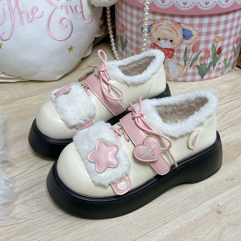 现货 甜星啵啵 原创lo鞋棉鞋女冬季加绒保暖厚底小皮鞋lolita鞋子
