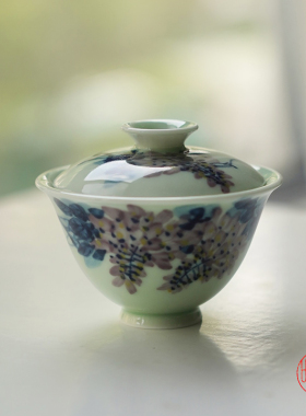 七味2025限定10只 纯手工青花手绘釉下彩紫藤花开迷你小盖碗60cc