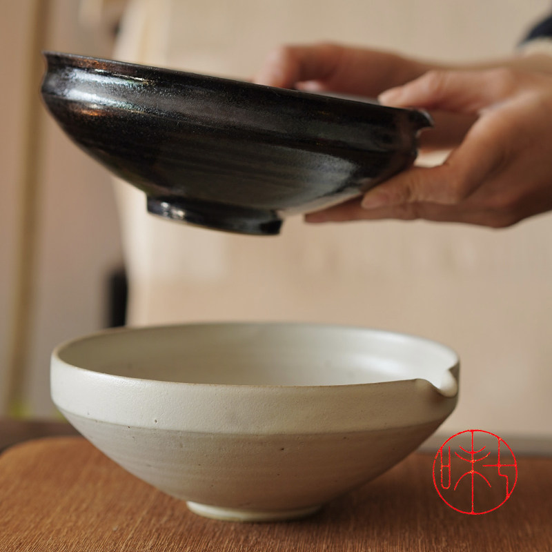 阿沐手作《小森林》纯手工片口鸭嘴大汤碗粗陶纯色日式汤钵大号