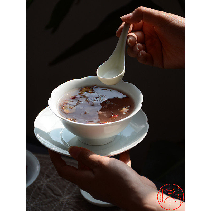 景德镇湖田窑宋韵 陶瓷餐具家用简约套装碗盘碗碟色釉葵口碗组合