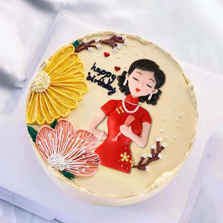 成都同城配送花样年华蛋糕送妈妈女神鲜花手绘奶油水果生日蛋糕