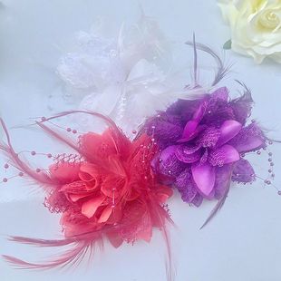 韩版蕾丝羽毛胸花胸针串珠头饰发饰手腕花多用结婚服装配饰316