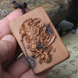 雷击木道家挂件王灵官吊坠挂件王灵官神像佛牌饰品定制刻字图案