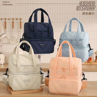 新款双层午餐包上班手提族饭盒袋学生保温便当包户外野餐保鲜冰包