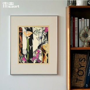 沙发背景墙高级感艺术画 饰画玄关画法式 木吉海床 中古风客厅装