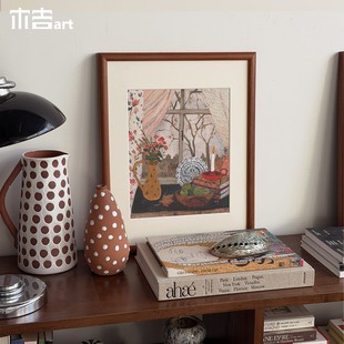 木吉窗叙中古风抽象静物装饰画客厅卧室挂画高级感真木框画餐厅画