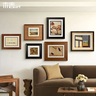 木吉丘闲大尺寸中古风装饰画客厅沙发背景墙挂画高级木框组合画