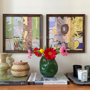 木吉艺术独家设计 饰画 叠花立体砂岩客厅卧室背景墙高级感实木装