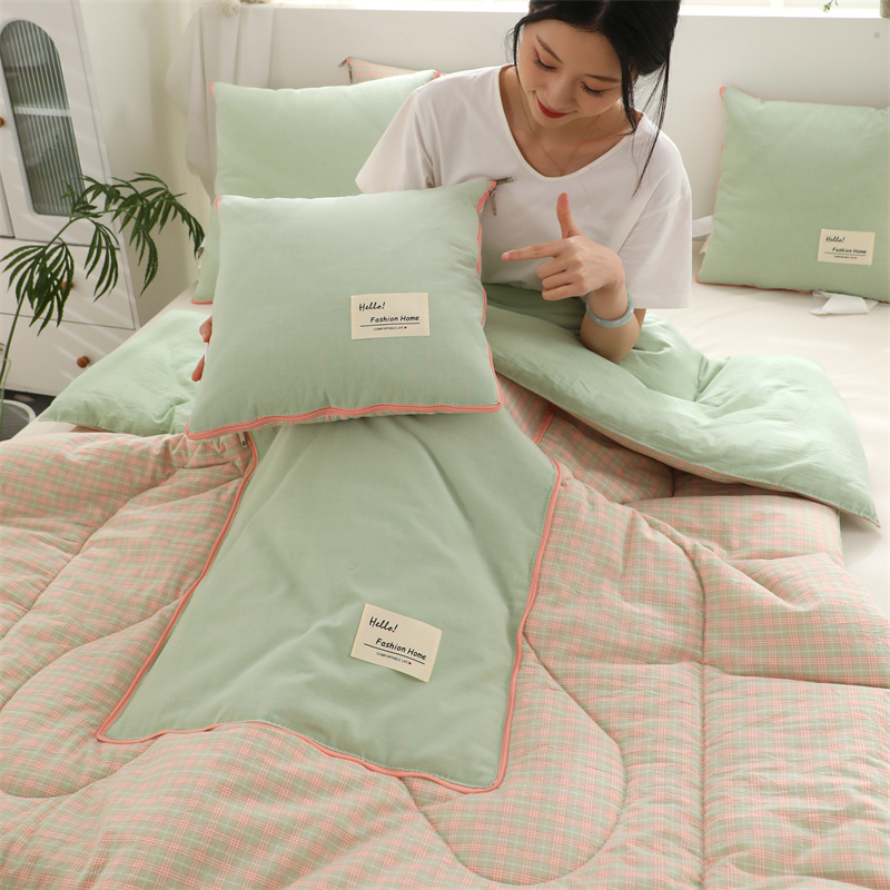 纯棉水洗棉抱枕被子两用可披肩沙发靠垫简约办公室宿舍午休被穿戴
