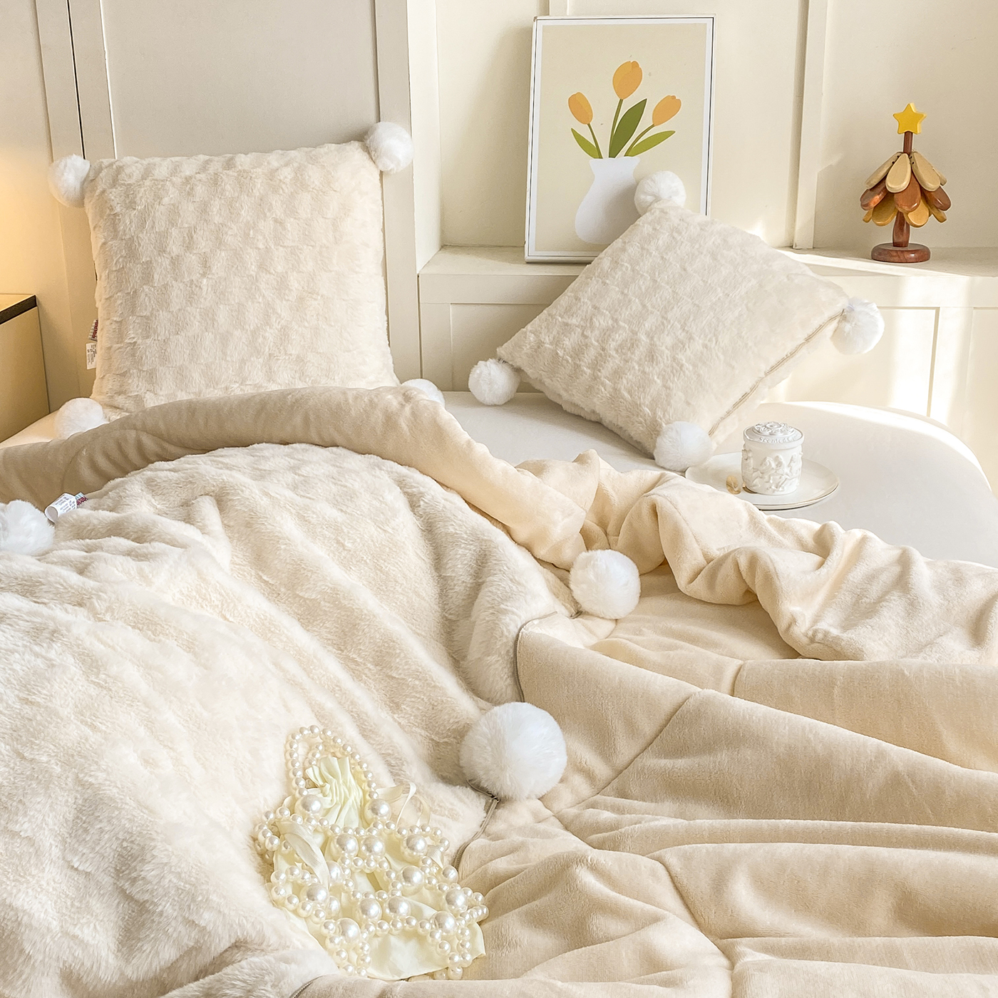 加绒加厚多色抱枕毯子两用午休枕