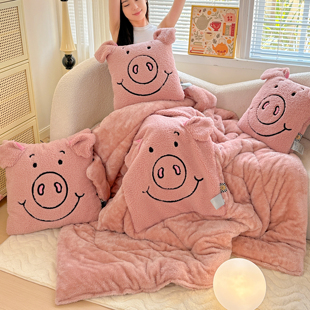 可爱小猪抱枕被子两用汽车沙发盖毯加厚办公室学生宿舍午休枕头冬