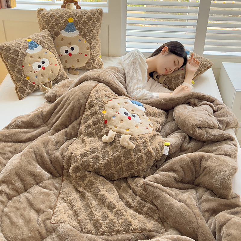 双面绒加厚手提抱枕被二合一毯子