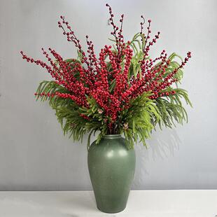 圣诞节新北美冬青红果浆果枝手感仿真花红果插花家居装饰婚庆花艺