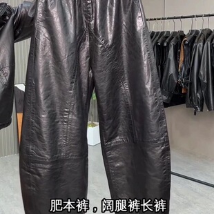 新款 百搭九分裤 真皮皮裤 休闲哈伦裤 潮 女牛皮油蜡皮弯刀裤 2025秋季