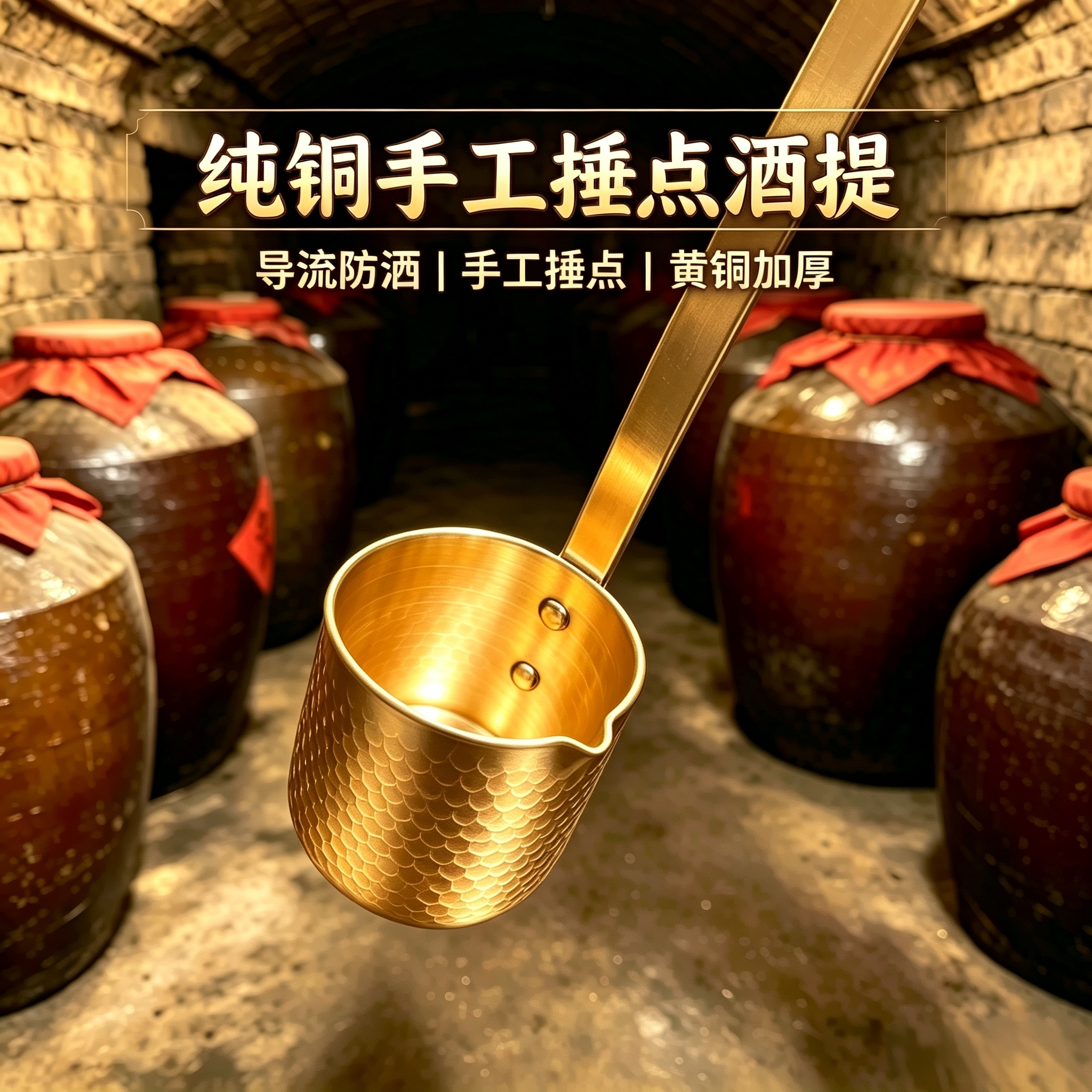 纯铜酒提子酒吊子紫铜红铜黄铜手工锤点舀酒器分酒器舀油勺沽酒勺