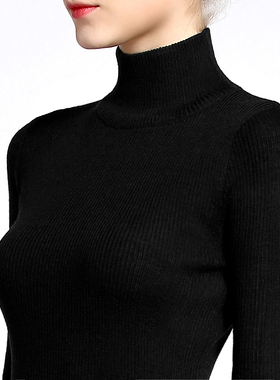 黑色半高领打底毛衣女薄款春秋羊毛混纺毛线衣修身长袖针织衫紧身