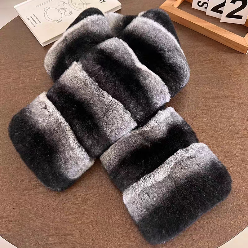 皮草围巾女獭兔毛豪门千金毛绒围脖龙猫高级围脖青紫蓝百搭披肩冬