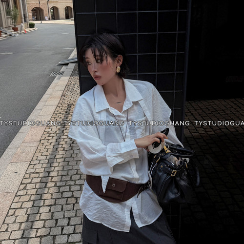 DY-2026秋季新款设计师屁帘衬衫港风宽松舒适衬衣女(配屁帘)57560